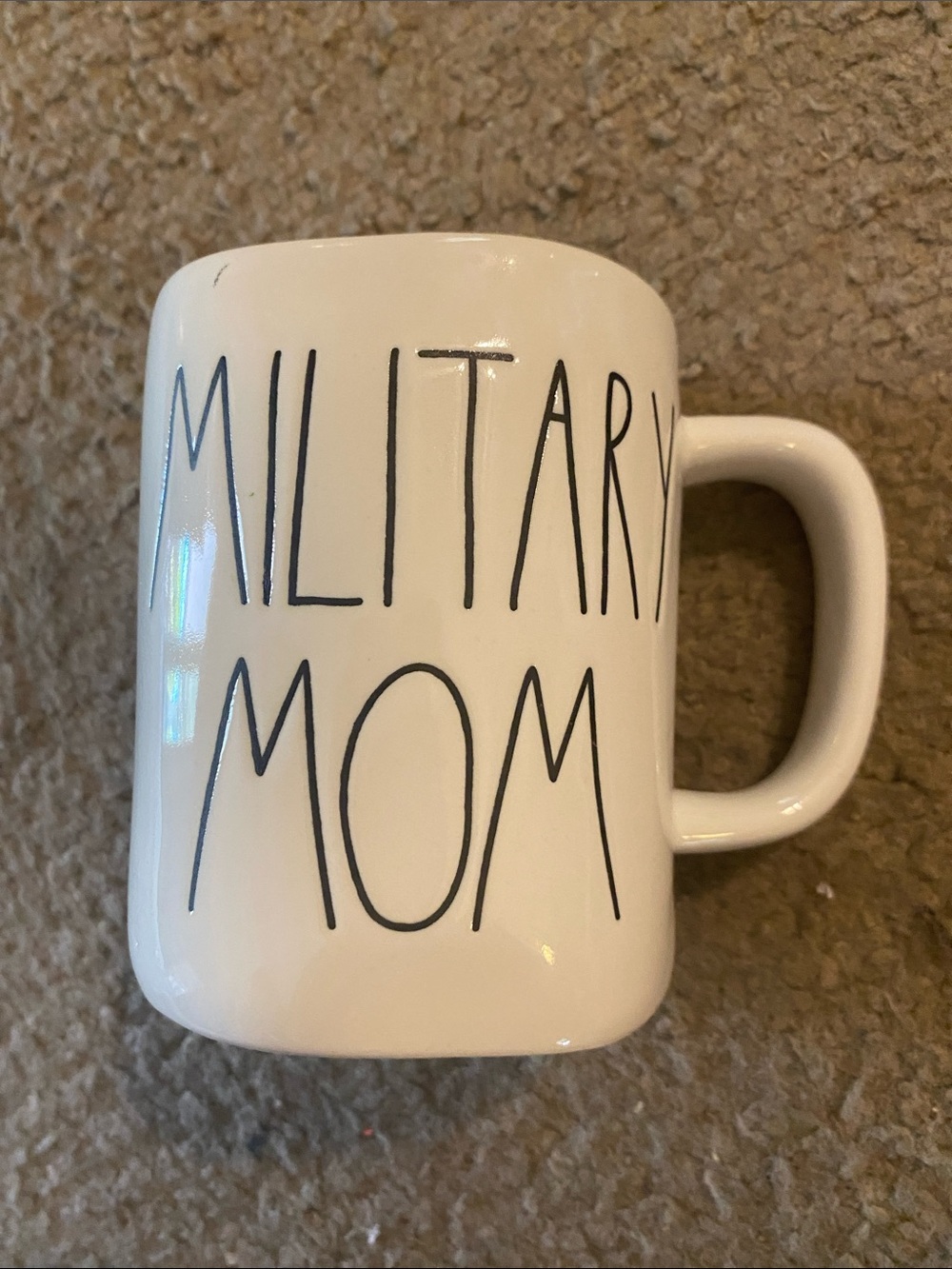 Rae Dunn βMilitary Momβ Cream Ceramic Mug with Black Stamp